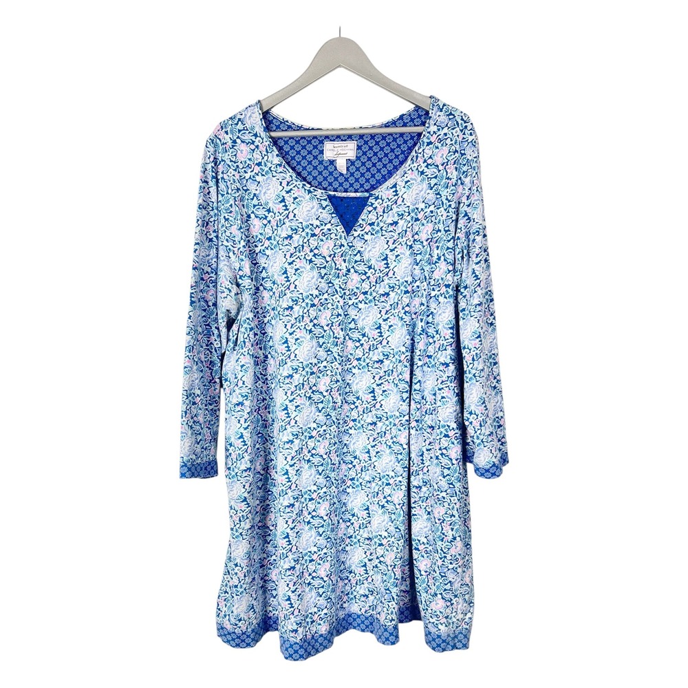 Carole Hochman Heavenly Soft Blue Floral Cotton Nightgown Sleep Shirt 3X